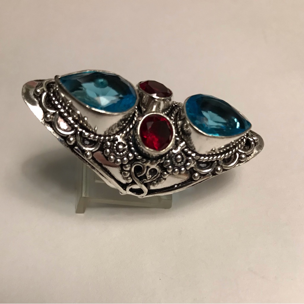 Blue Topaz Garnet Stamped 925 Sterling Silver Ring